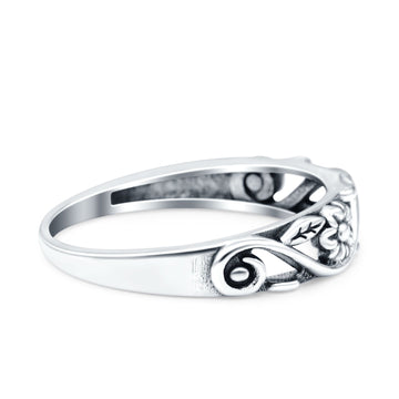 Flowers Oxidized Band Solid 925 Sterling Silver Thumb Ring (4.7mm)